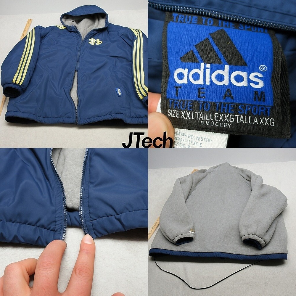 Notre Dame Irish Jacket Mens XXL Adidas Blue Gray Reversible READ ZIPPER VTG